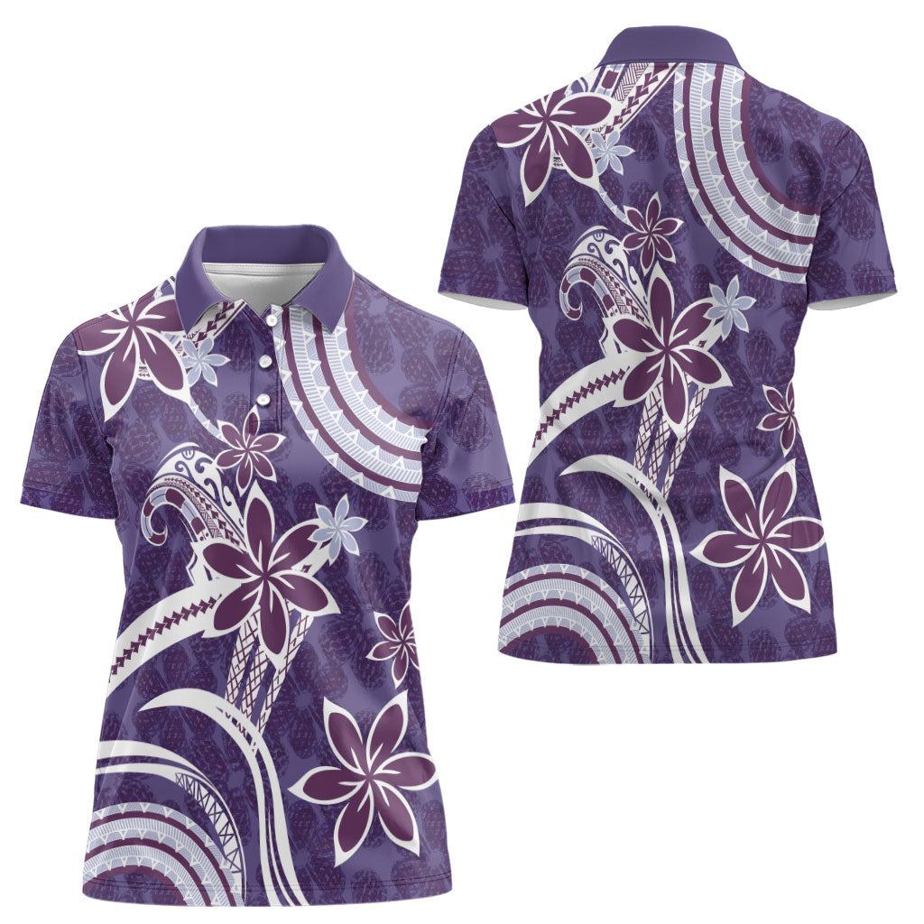 Hawaii Pupuala Plumeria Purple Women Polo Shirt Polynesian Pattern LT01 - Polynesian Pride