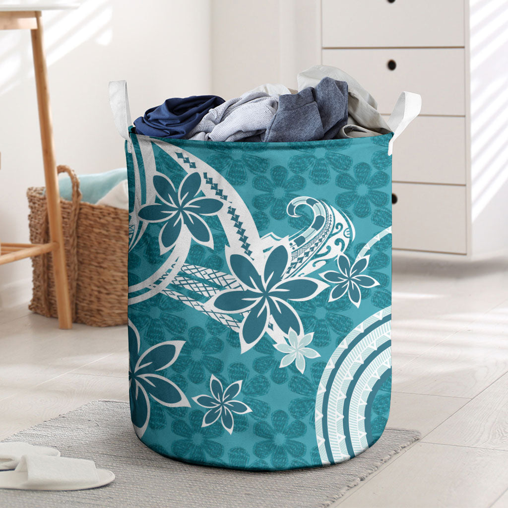 Hawaii Pupuala Plumeria Teal Laundry Basket Polynesian Pattern LT01 Teal - Polynesian Pride