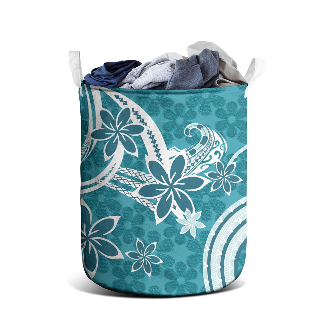 Hawaii Pupuala Plumeria Teal Laundry Basket Polynesian Pattern LT01 - Polynesian Pride