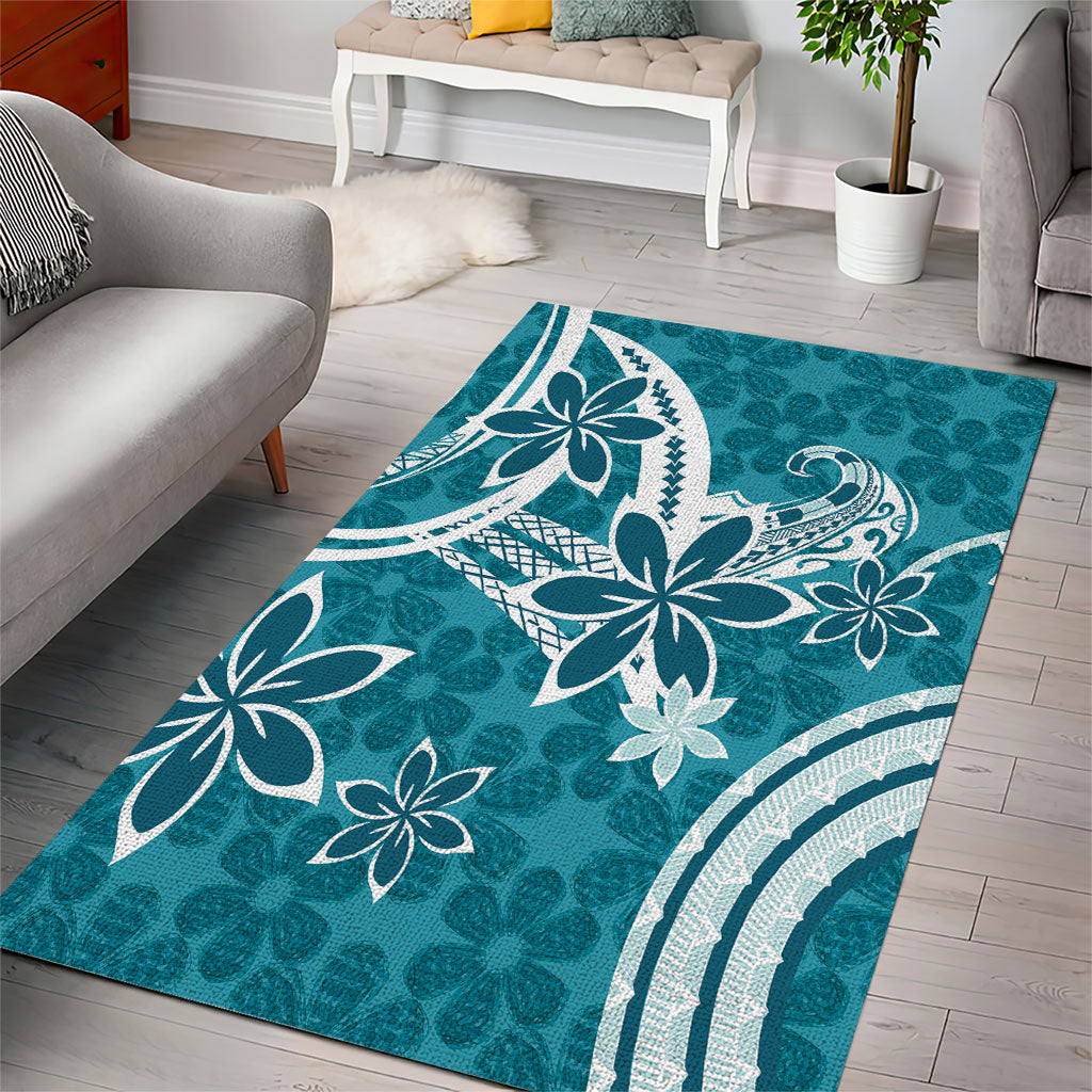 Hawaii Pupuala Plumeria Teal Area Rug Polynesian Pattern LT01 - Polynesian Pride