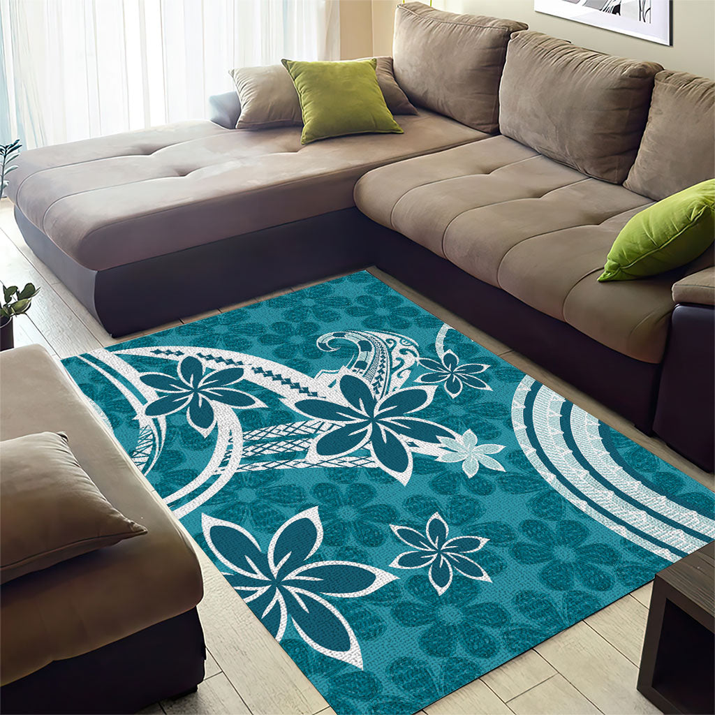 Hawaii Pupuala Plumeria Teal Area Rug Polynesian Pattern LT01 - Polynesian Pride
