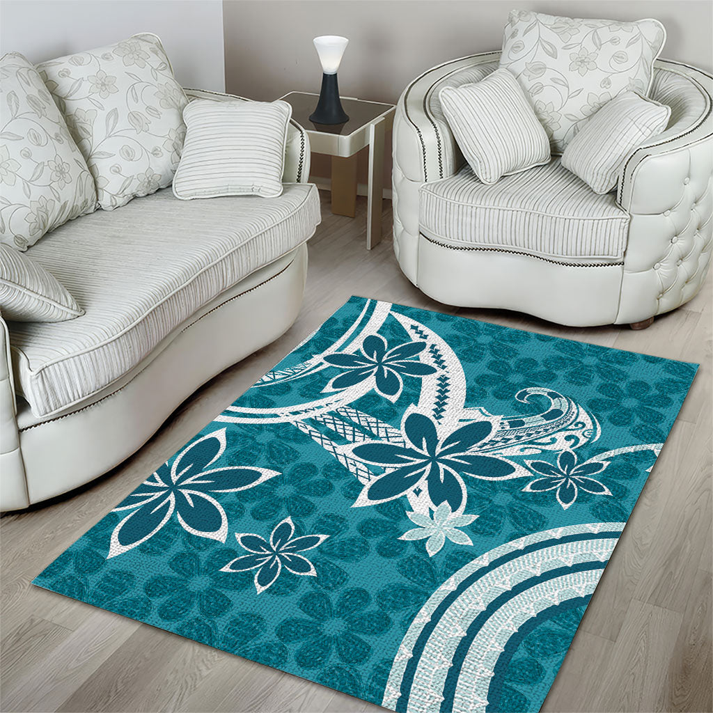 Hawaii Pupuala Plumeria Teal Area Rug Polynesian Pattern LT01 - Polynesian Pride