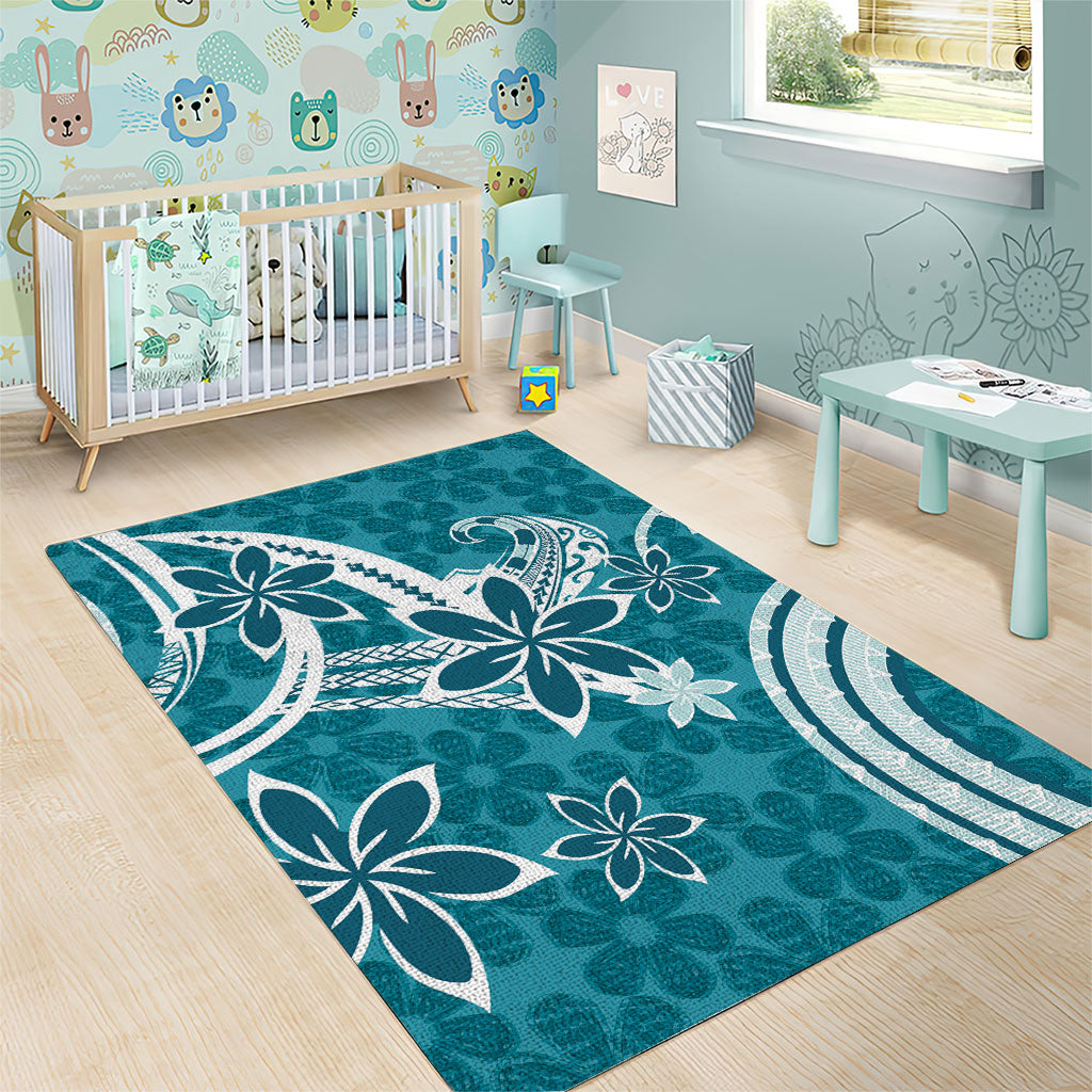 Hawaii Pupuala Plumeria Teal Area Rug Polynesian Pattern LT01 - Polynesian Pride