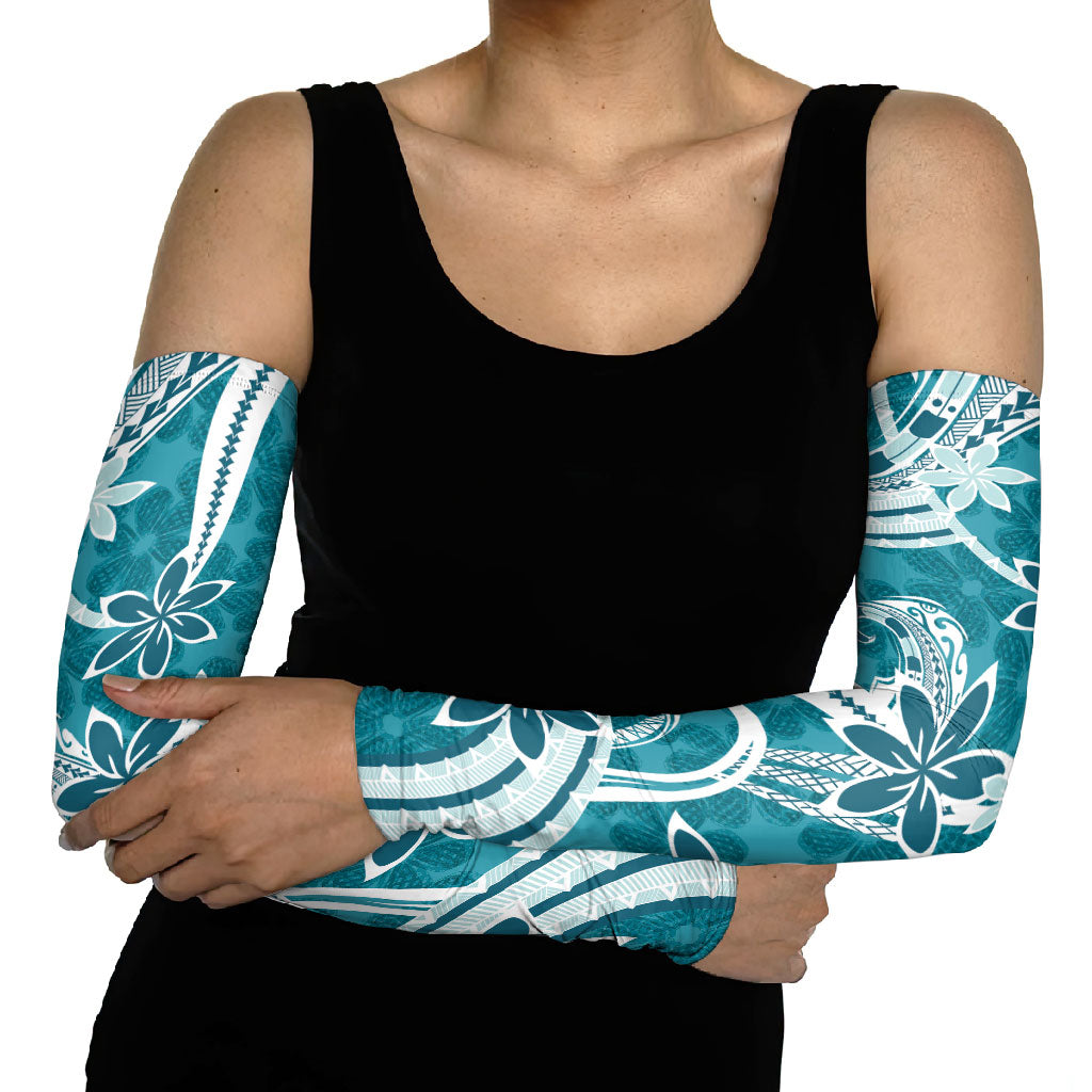 Hawaii Pupuala Plumeria Teal Arm Sleeves Polynesian Pattern LT01 - Polynesian Pride
