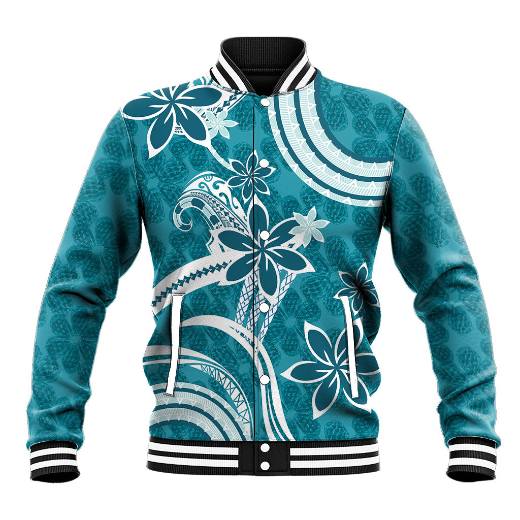 Hawaii Pupuala Plumeria Teal Baseball Jacket Polynesian Pattern LT01 Unisex Teal - Polynesian Pride
