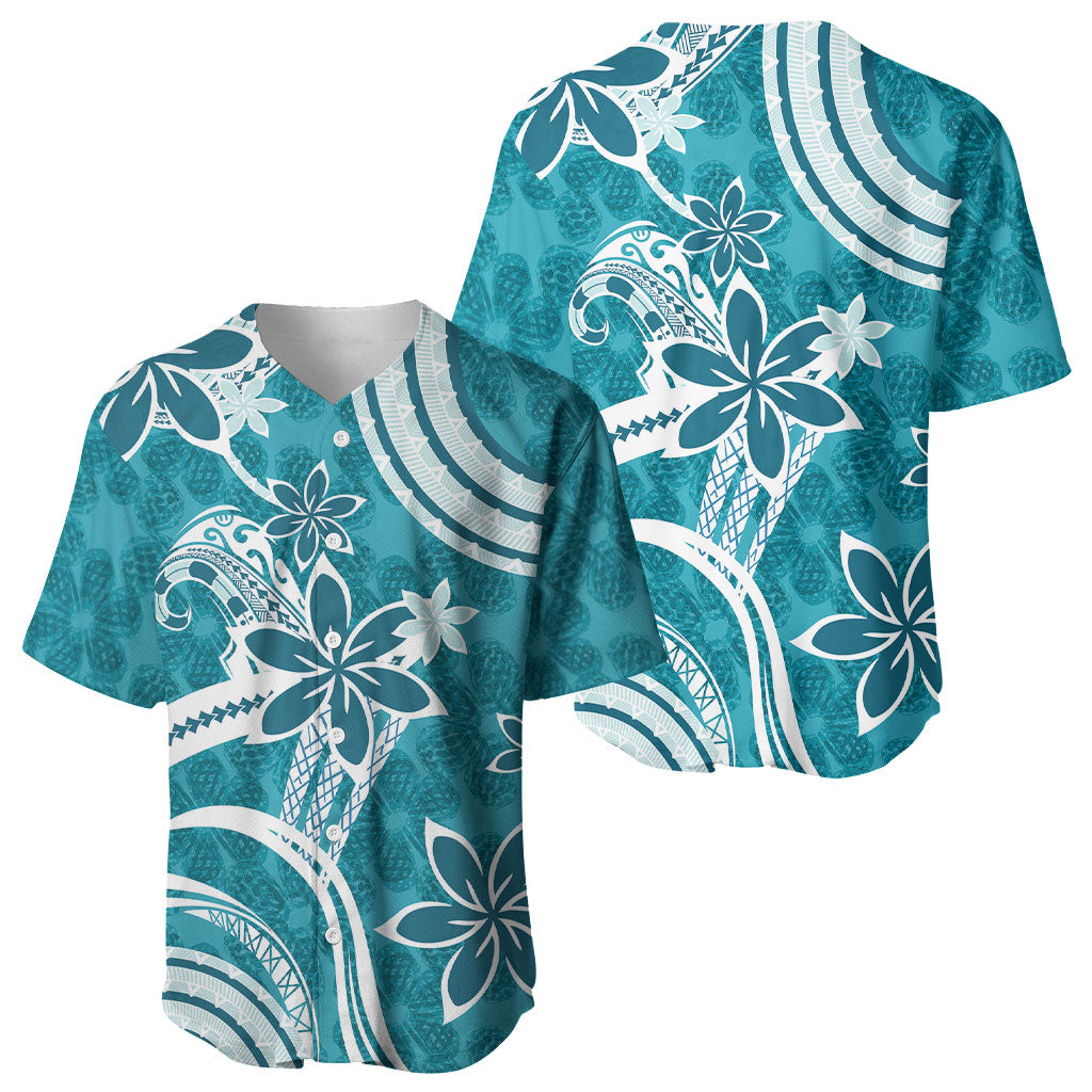 Hawaii Pupuala Plumeria Teal Baseball Jersey Polynesian Pattern LT01 - Polynesian Pride