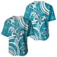 Hawaii Pupuala Plumeria Teal Baseball Jersey Polynesian Pattern LT01 - Polynesian Pride