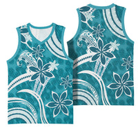 Hawaii Pupuala Plumeria Teal Basketball Jersey Polynesian Pattern LT01 - Polynesian Pride