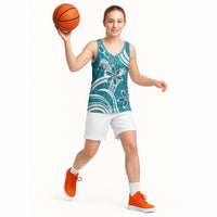 Hawaii Pupuala Plumeria Teal Basketball Jersey Polynesian Pattern LT01 - Polynesian Pride