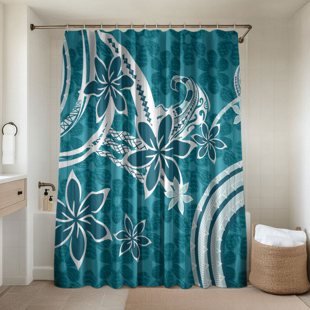 Hawaii Pupuala Plumeria Teal Bathroom Set Polynesian Pattern LT01 Shower Curtain Only Teal - Polynesian Pride