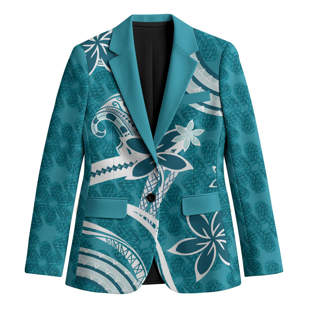 Hawaii Pupuala Plumeria Teal Blazer Polynesian Pattern LT01 Unisex Teal - Polynesian Pride