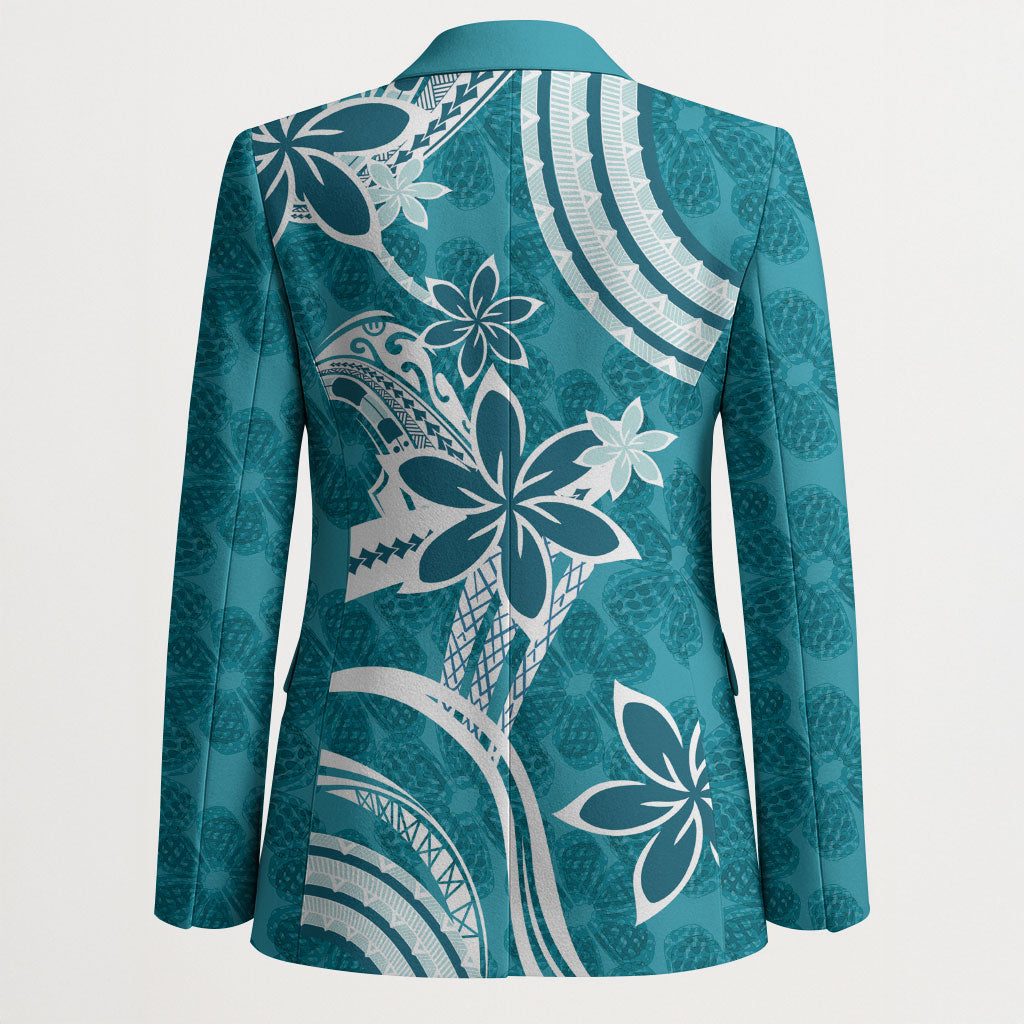 Hawaii Pupuala Plumeria Teal Blazer Polynesian Pattern LT01 - Polynesian Pride