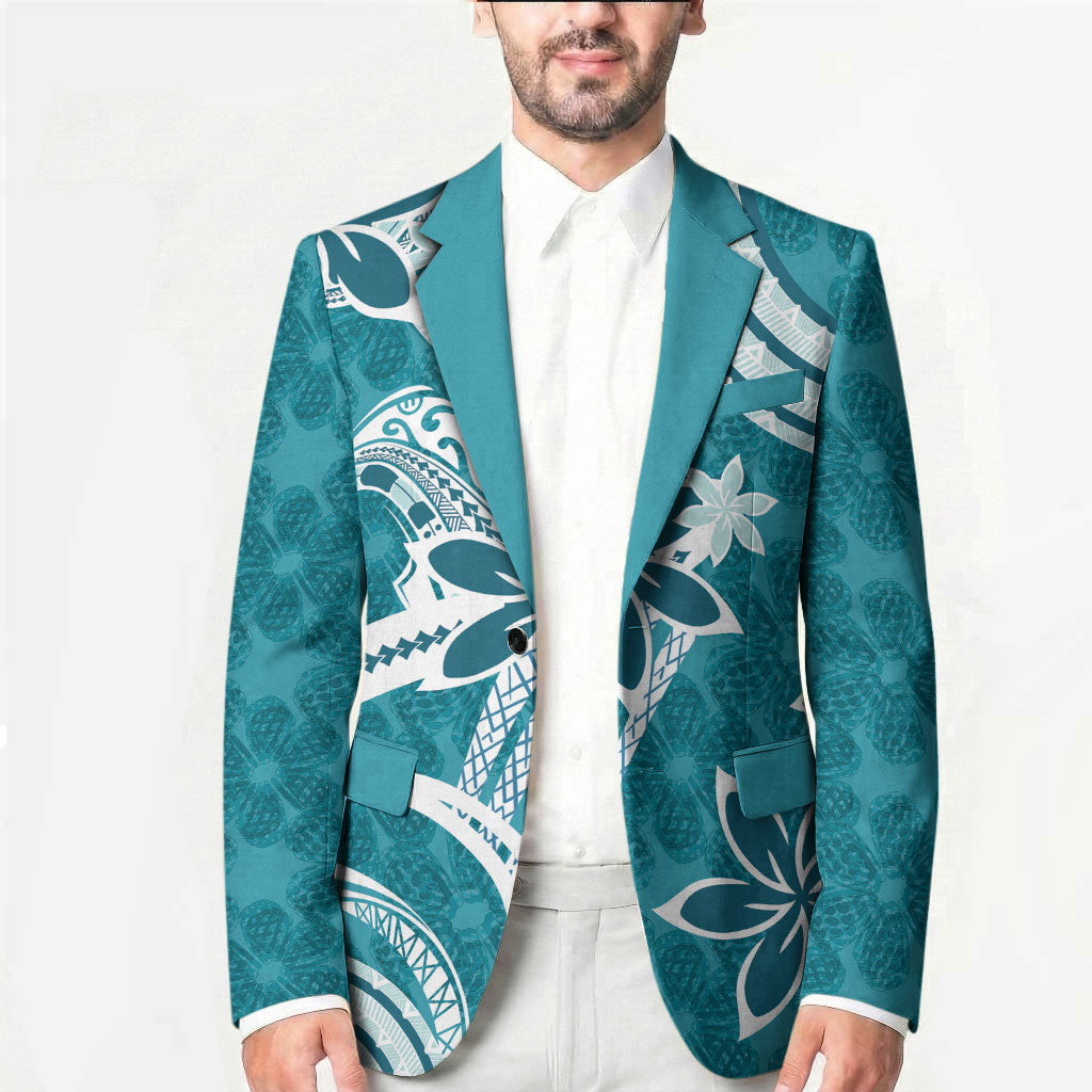 Hawaii Pupuala Plumeria Teal Blazer Polynesian Pattern LT01 - Polynesian Pride