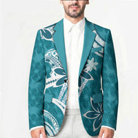 Hawaii Pupuala Plumeria Teal Blazer Polynesian Pattern LT01 - Polynesian Pride