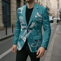 Hawaii Pupuala Plumeria Teal Blazer Polynesian Pattern LT01 - Polynesian Pride