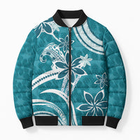 Hawaii Pupuala Plumeria Teal Bomber Puffer Jacket Polynesian Pattern LT01 Unisex Teal - Polynesian Pride