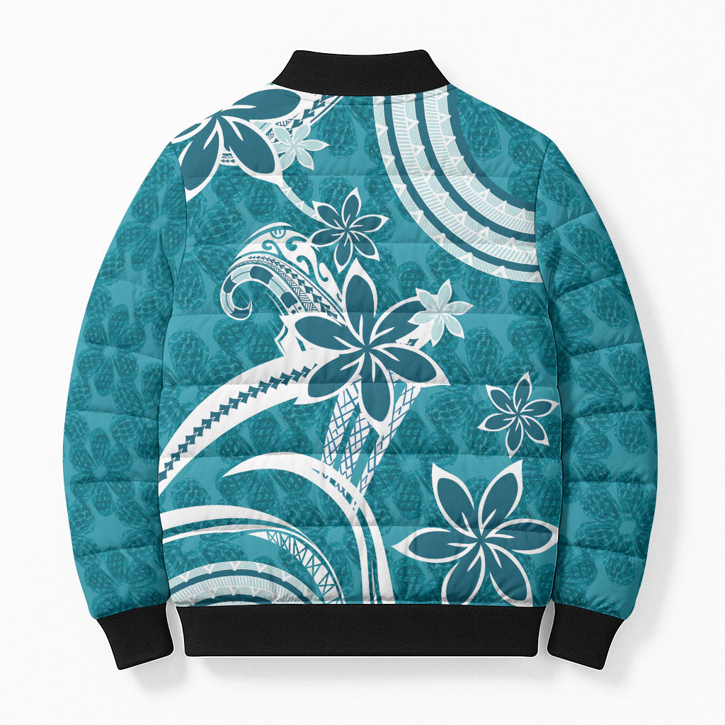 Hawaii Pupuala Plumeria Teal Bomber Puffer Jacket Polynesian Pattern LT01 - Polynesian Pride