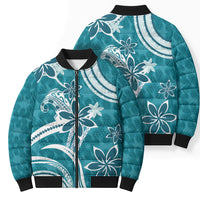 Hawaii Pupuala Plumeria Teal Bomber Puffer Jacket Polynesian Pattern LT01 - Polynesian Pride
