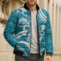 Hawaii Pupuala Plumeria Teal Bomber Puffer Jacket Polynesian Pattern LT01 - Polynesian Pride
