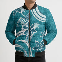 Hawaii Pupuala Plumeria Teal Bomber Puffer Jacket Polynesian Pattern LT01 - Polynesian Pride