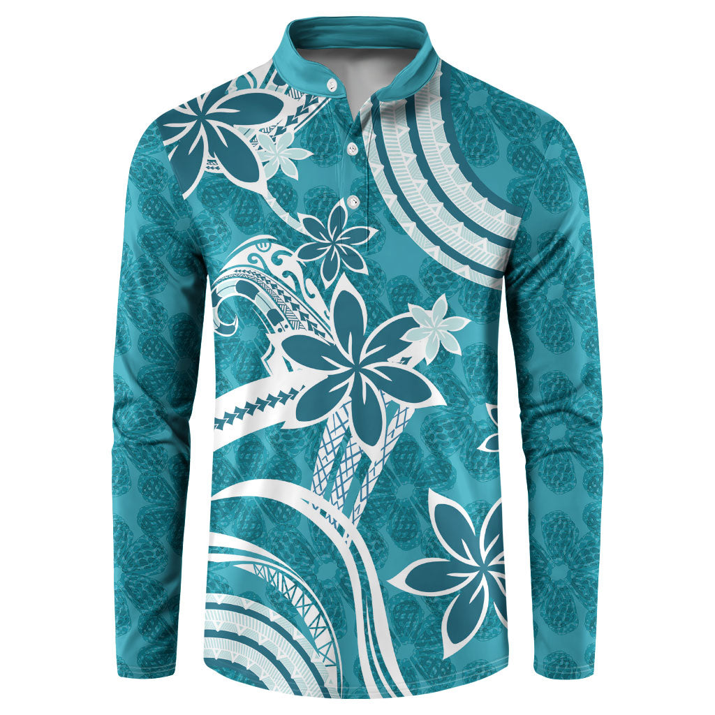 Hawaii Pupuala Plumeria Teal Button Sweatshirt Polynesian Pattern LT01 Teal - Polynesian Pride