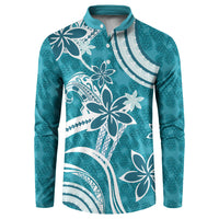 Hawaii Pupuala Plumeria Teal Button Sweatshirt Polynesian Pattern LT01 Teal - Polynesian Pride