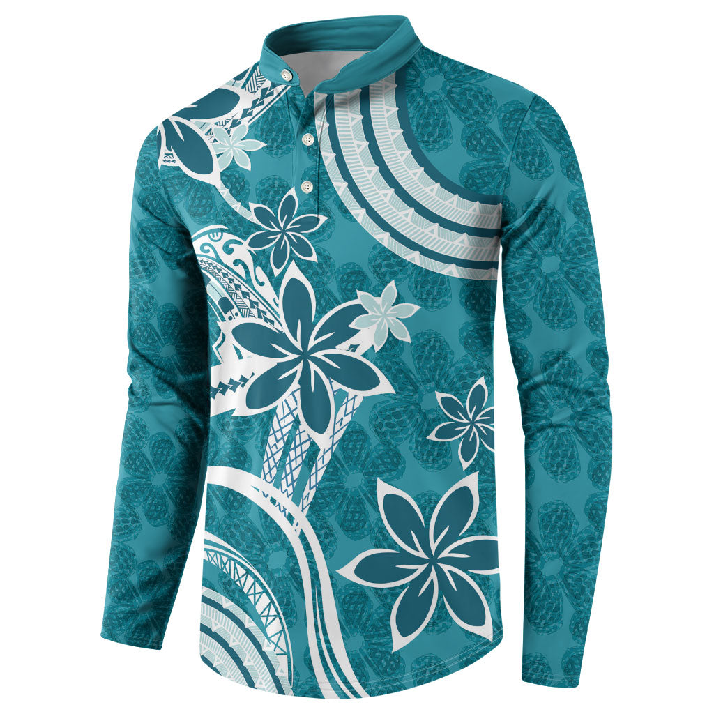Hawaii Pupuala Plumeria Teal Button Sweatshirt Polynesian Pattern LT01 - Polynesian Pride