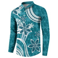 Hawaii Pupuala Plumeria Teal Button Sweatshirt Polynesian Pattern LT01 - Polynesian Pride