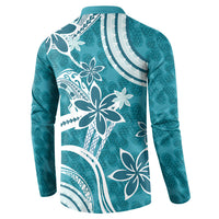 Hawaii Pupuala Plumeria Teal Button Sweatshirt Polynesian Pattern LT01 - Polynesian Pride