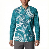Hawaii Pupuala Plumeria Teal Button Sweatshirt Polynesian Pattern LT01 - Polynesian Pride