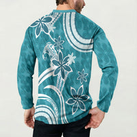 Hawaii Pupuala Plumeria Teal Button Sweatshirt Polynesian Pattern LT01 - Polynesian Pride