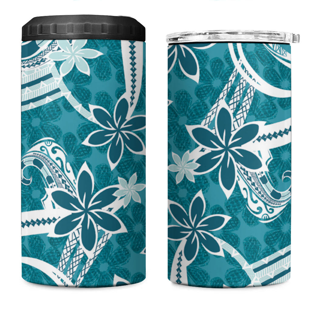 Hawaii Pupuala Plumeria Teal 4 in 1 Can Cooler Tumbler Polynesian Pattern LT01 One Size: 16 oz Teal - Polynesian Pride