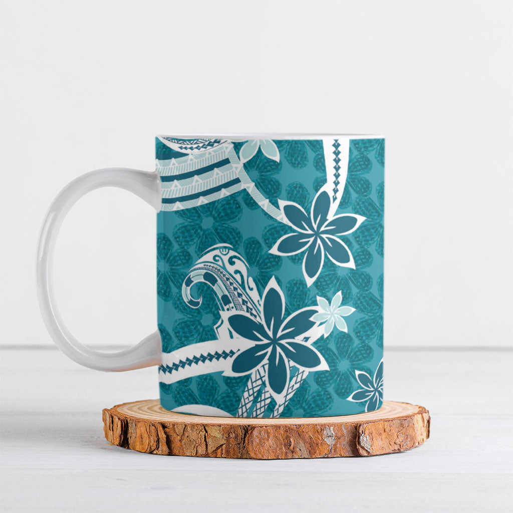 Hawaii Pupuala Plumeria Teal Ceramic Mug Polynesian Pattern LT01 Teal - Polynesian Pride