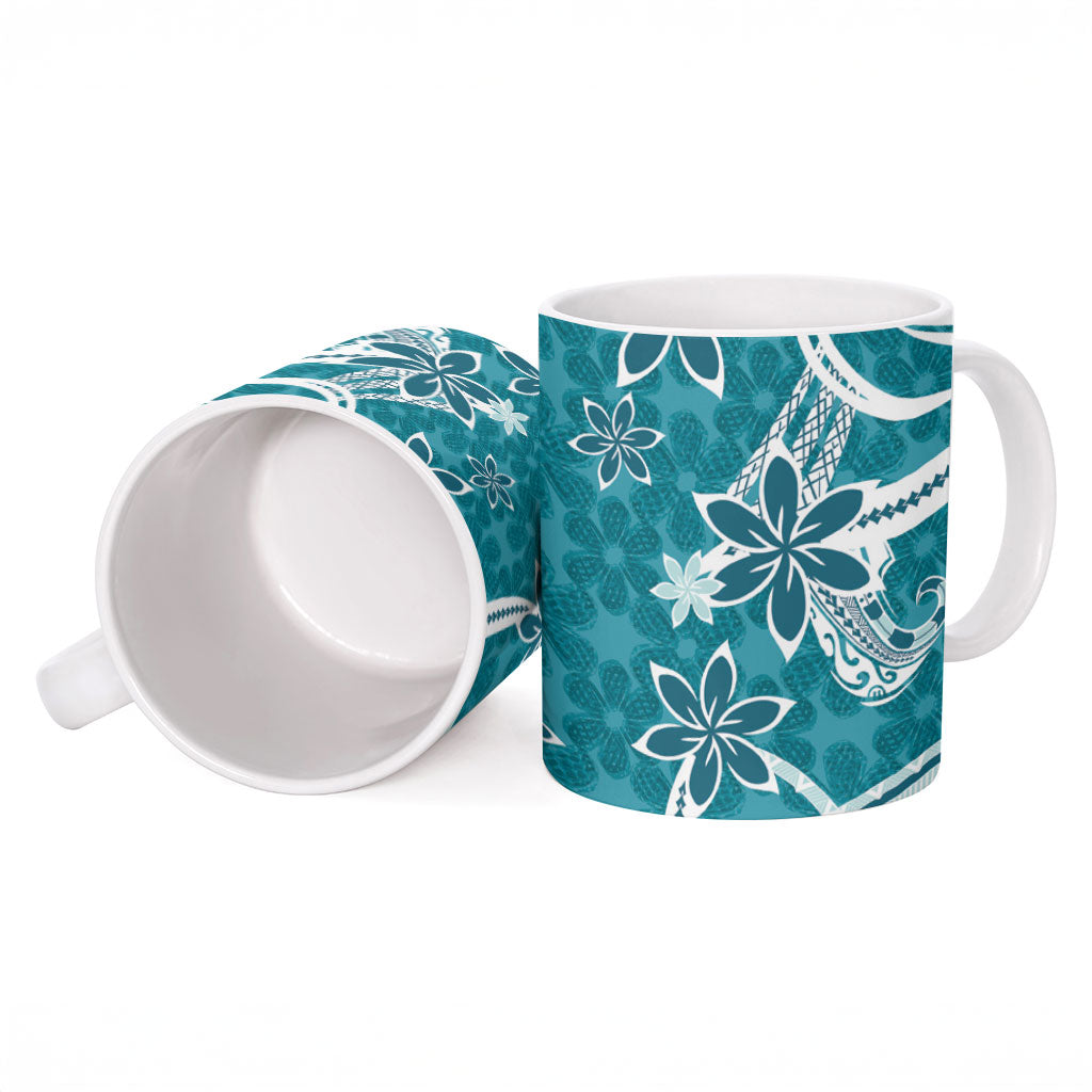 Hawaii Pupuala Plumeria Teal Ceramic Mug Polynesian Pattern LT01 - Polynesian Pride