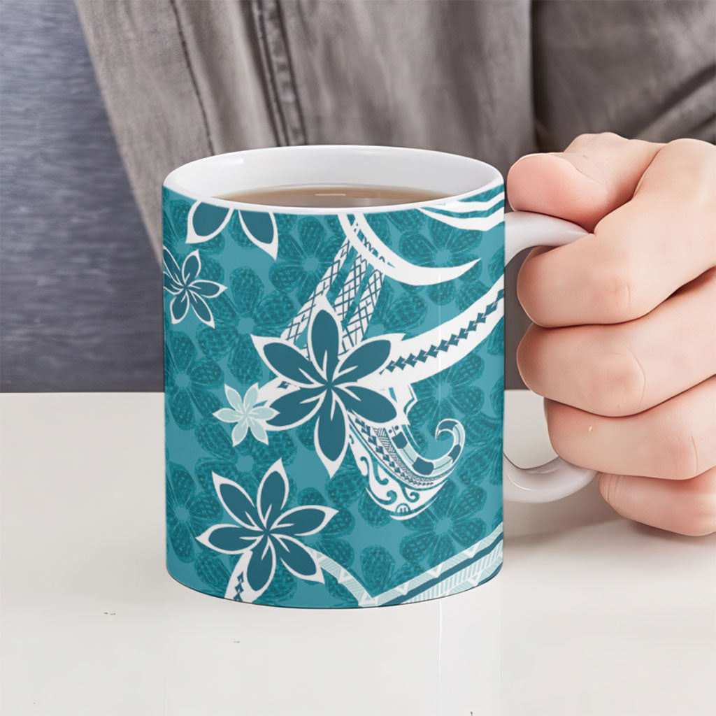 Hawaii Pupuala Plumeria Teal Ceramic Mug Polynesian Pattern LT01 - Polynesian Pride