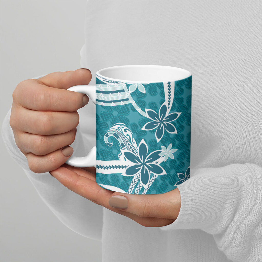 Hawaii Pupuala Plumeria Teal Ceramic Mug Polynesian Pattern LT01 - Polynesian Pride