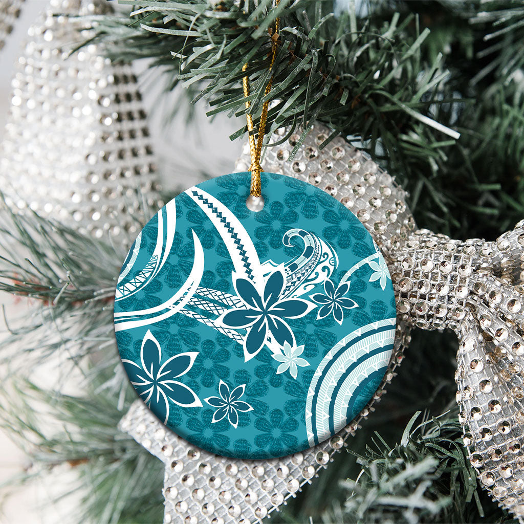 Hawaii Pupuala Plumeria Teal Ceramic Ornament Polynesian Pattern LT01 - Polynesian Pride