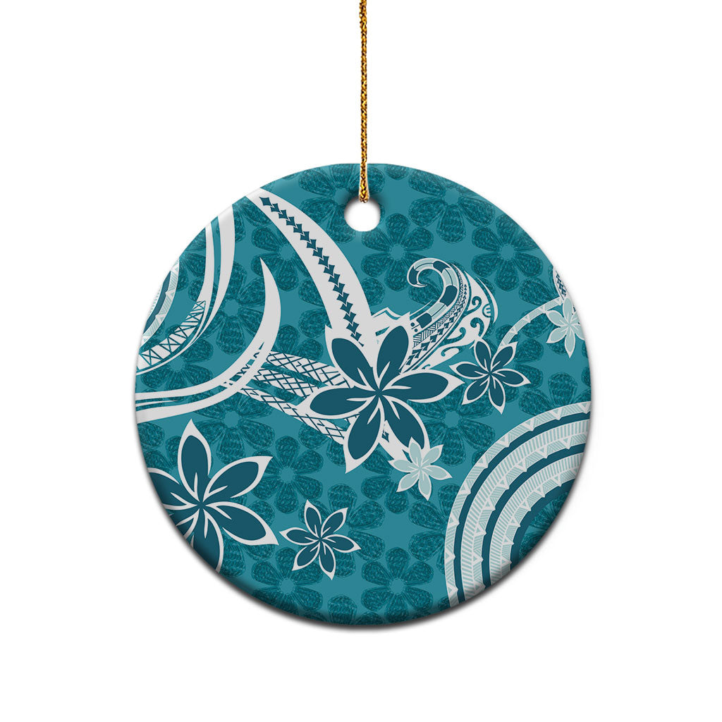 Hawaii Pupuala Plumeria Teal Ceramic Ornament Polynesian Pattern LT01 - Polynesian Pride
