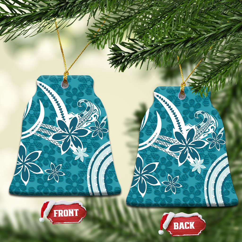 Hawaii Pupuala Plumeria Teal Ceramic Ornament Polynesian Pattern LT01 Bell Flake Teal - Polynesian Pride