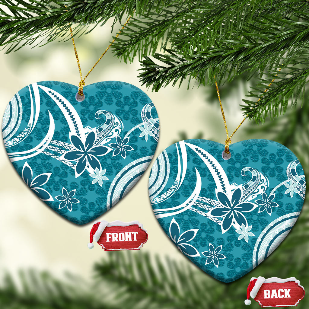 Hawaii Pupuala Plumeria Teal Ceramic Ornament Polynesian Pattern LT01 Heart Teal - Polynesian Pride