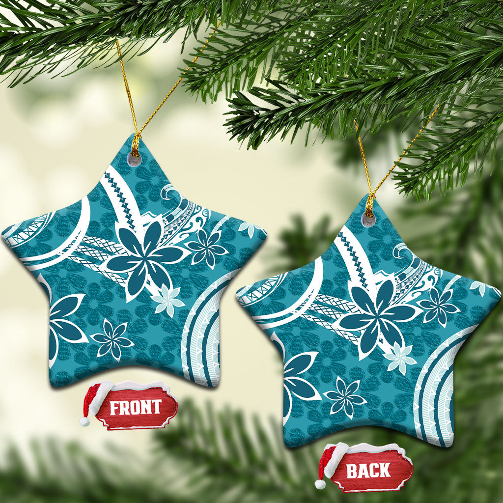 Hawaii Pupuala Plumeria Teal Ceramic Ornament Polynesian Pattern LT01 Star Teal - Polynesian Pride