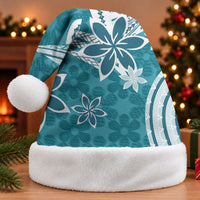 Hawaii Pupuala Plumeria Teal Christmas Santa Hat Polynesian Pattern LT01 Without Fur Teal - Polynesian Pride