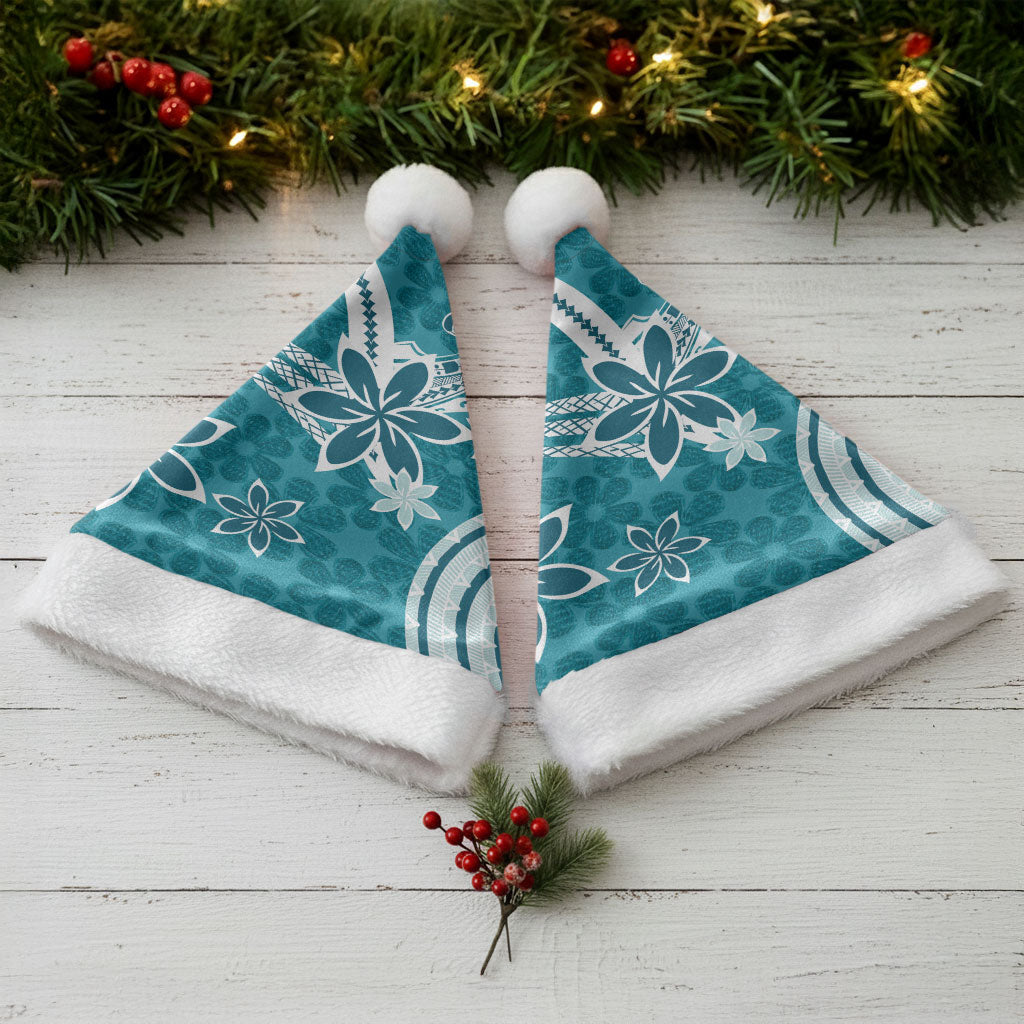 Hawaii Pupuala Plumeria Teal Christmas Santa Hat Polynesian Pattern LT01 - Polynesian Pride