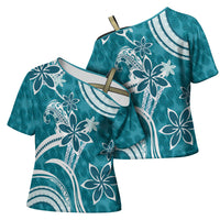 Hawaii Pupuala Plumeria Teal Cross Shoulder Shirt Polynesian Pattern LT01 - Polynesian Pride
