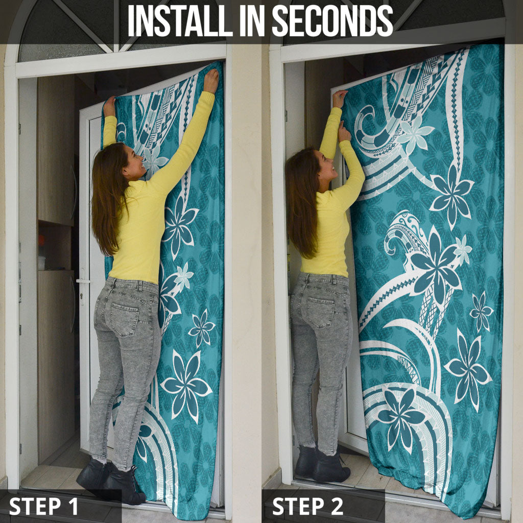 Hawaii Pupuala Plumeria Teal Door Cover Polynesian Pattern LT01 - Polynesian Pride