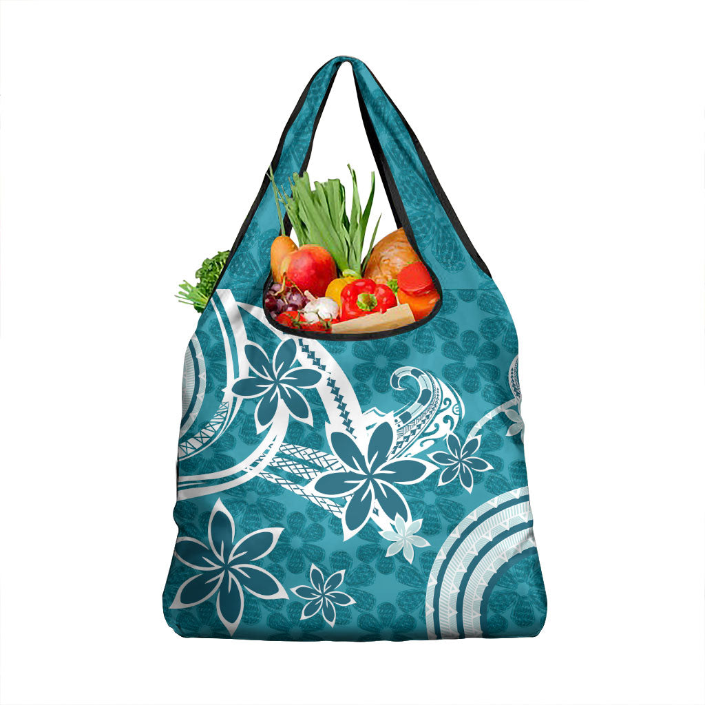 Hawaii Pupuala Plumeria Teal Grocery Bag Polynesian Pattern LT01 1-pack One Size Teal - Polynesian Pride
