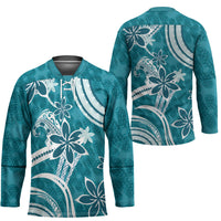 Hawaii Pupuala Plumeria Teal Hockey Jersey Polynesian Pattern LT01 - Polynesian Pride