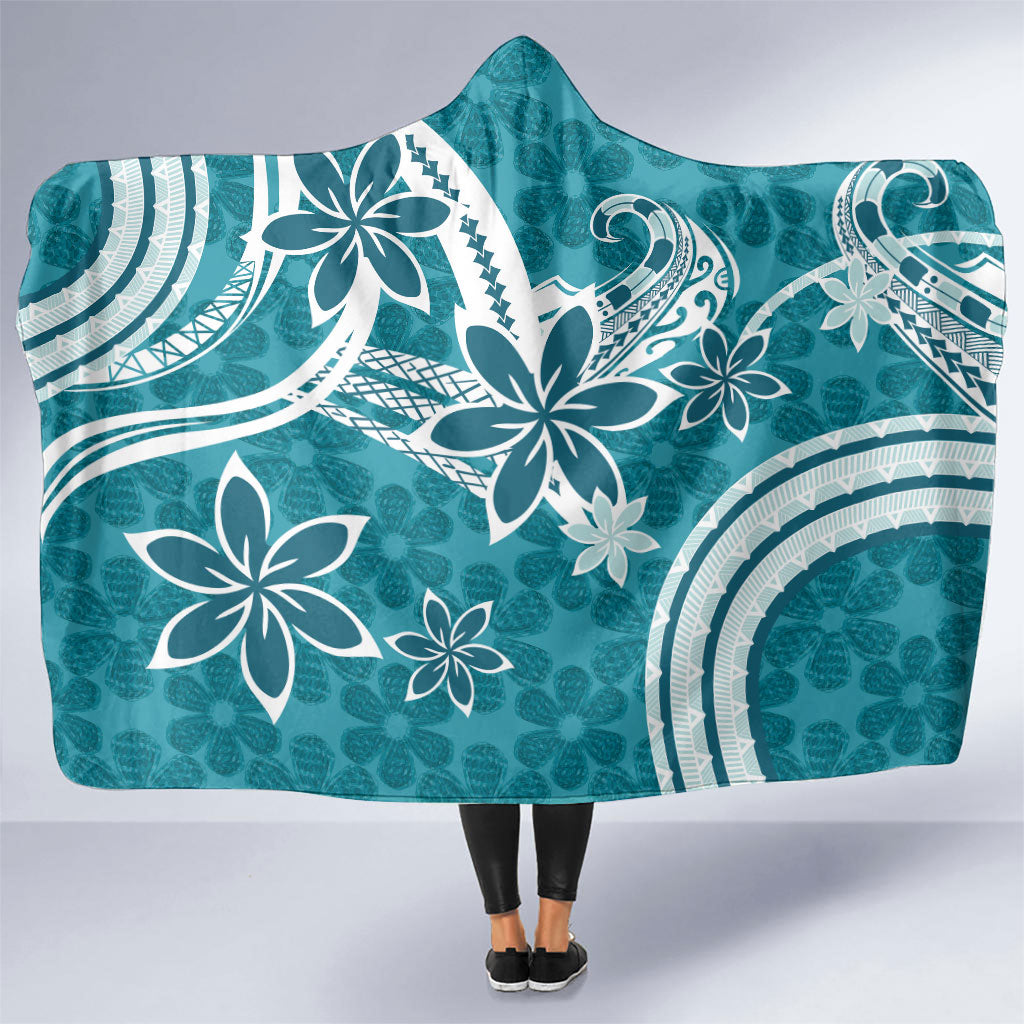 Hawaii Pupuala Plumeria Teal Hooded Blanket Polynesian Pattern LT01 One Size Teal - Polynesian Pride