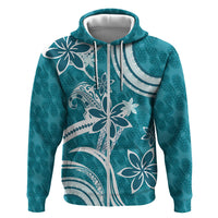 Hawaii Pupuala Plumeria Teal Hoodie Polynesian Pattern LT01 Zip Hoodie Teal - Polynesian Pride