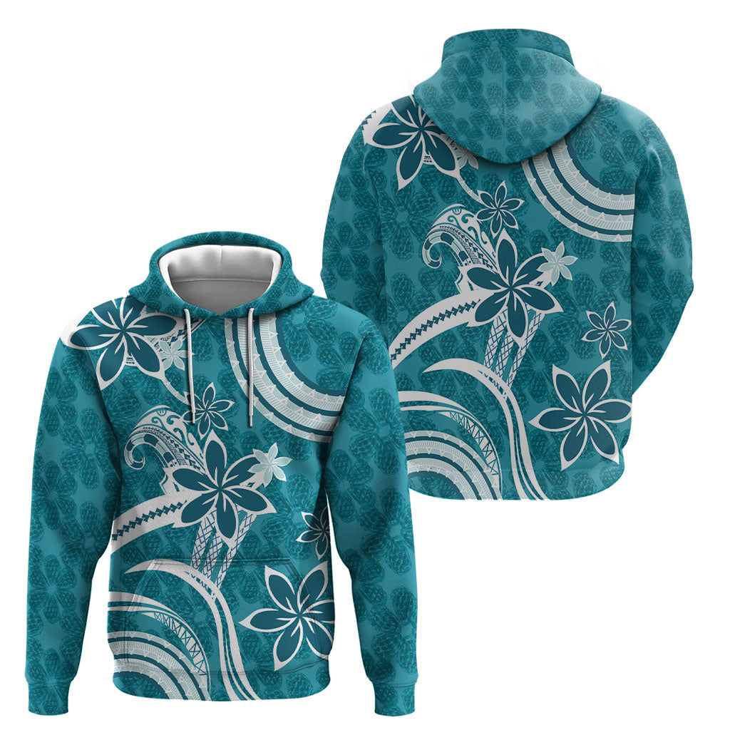 Hawaii Pupuala Plumeria Teal Hoodie Polynesian Pattern LT01 - Polynesian Pride